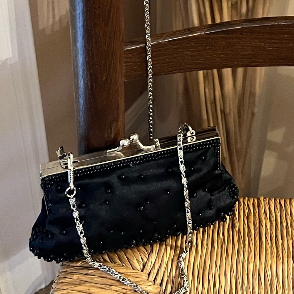 ZECA Italy Design Black Satin Beaded Evening Bag Clutch 🖤